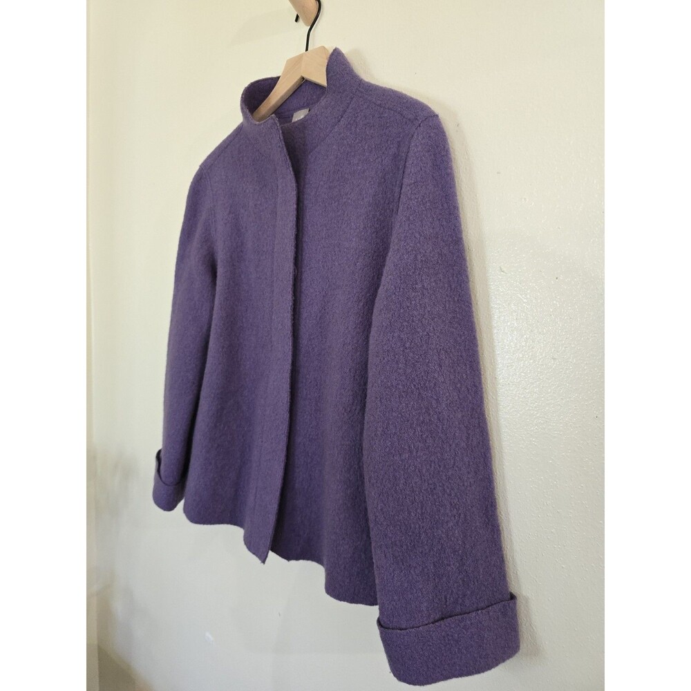 J Jill Pure Jill 100% Wool Jacket Purple Boiled Wool Button Front Petite Small - Picture 6 of 12